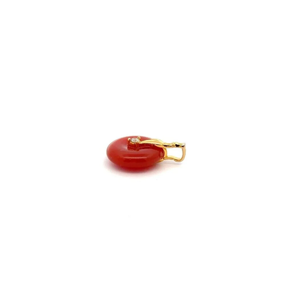 18K Gold Pendant Red Agate Cubic Zirconia - Picture 4 of 9